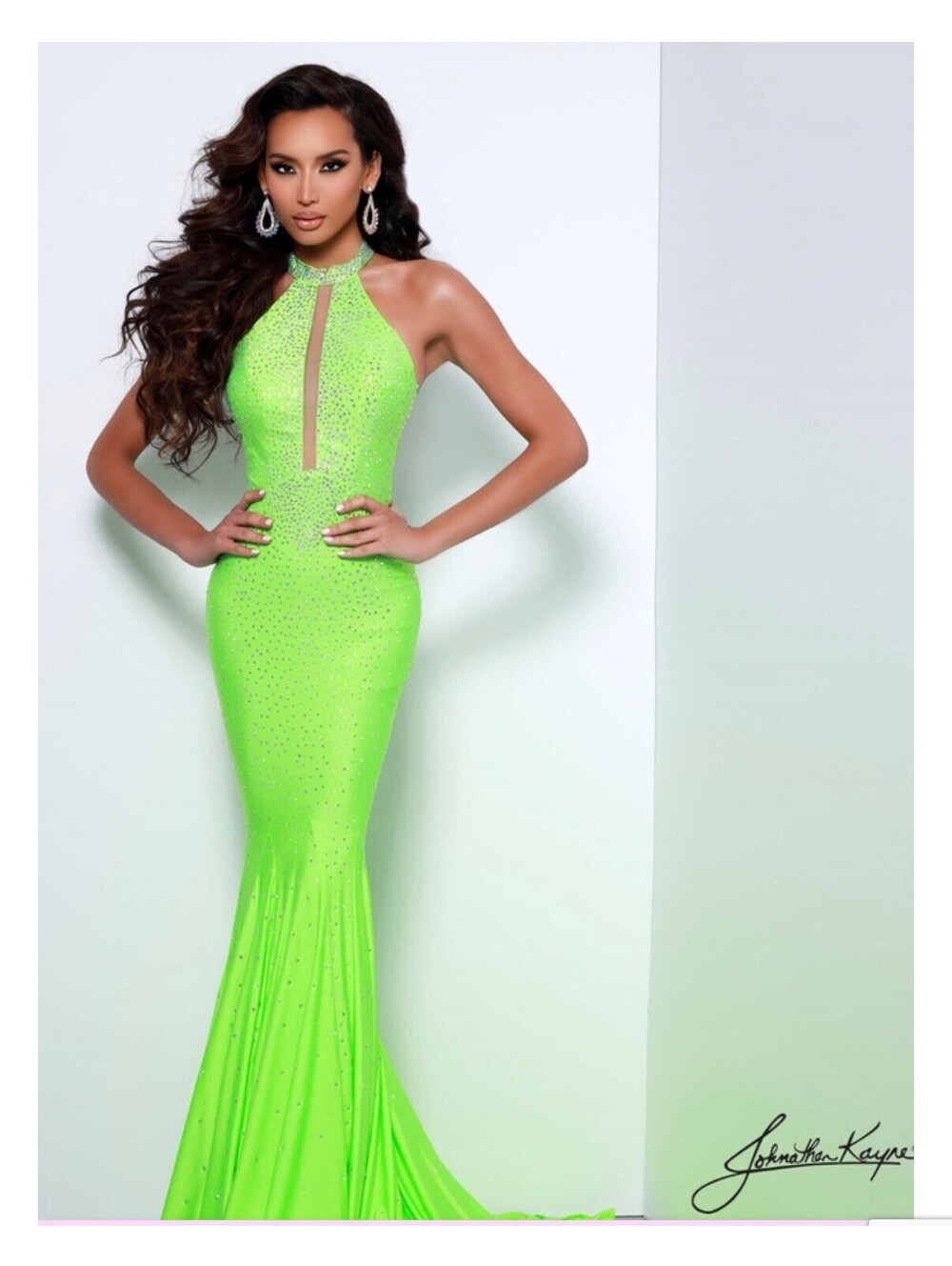 Neon Lime Green Prom Dress Size 6 Formal Halter fit and flare Gown Pageant HOCO